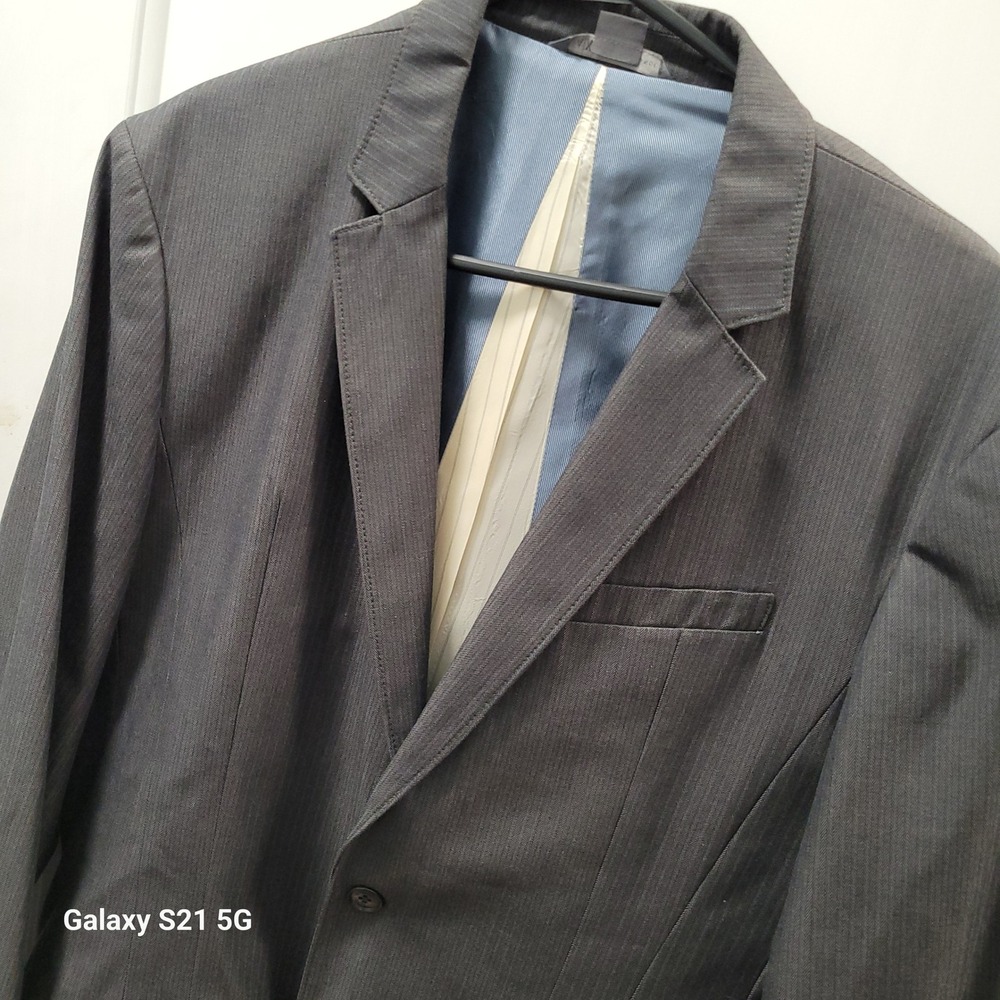 Armani Exchange Mens Grey Pinstripe Two Button Blazer 44R Cotton Polyester